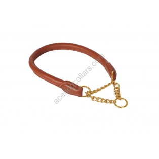 Ace Rolled super SOFT Half Check Leather Dog Collar ::BRASS CHAIN:: (Black, Brown, Tan)